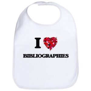 A baby bib that reads "I [heart] Bibliographies."